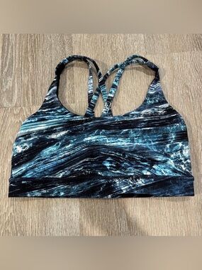 Lululemon Women Energy Bra Blue Black Marble Wave Size 8